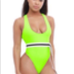 Neon green high leg bathing suit